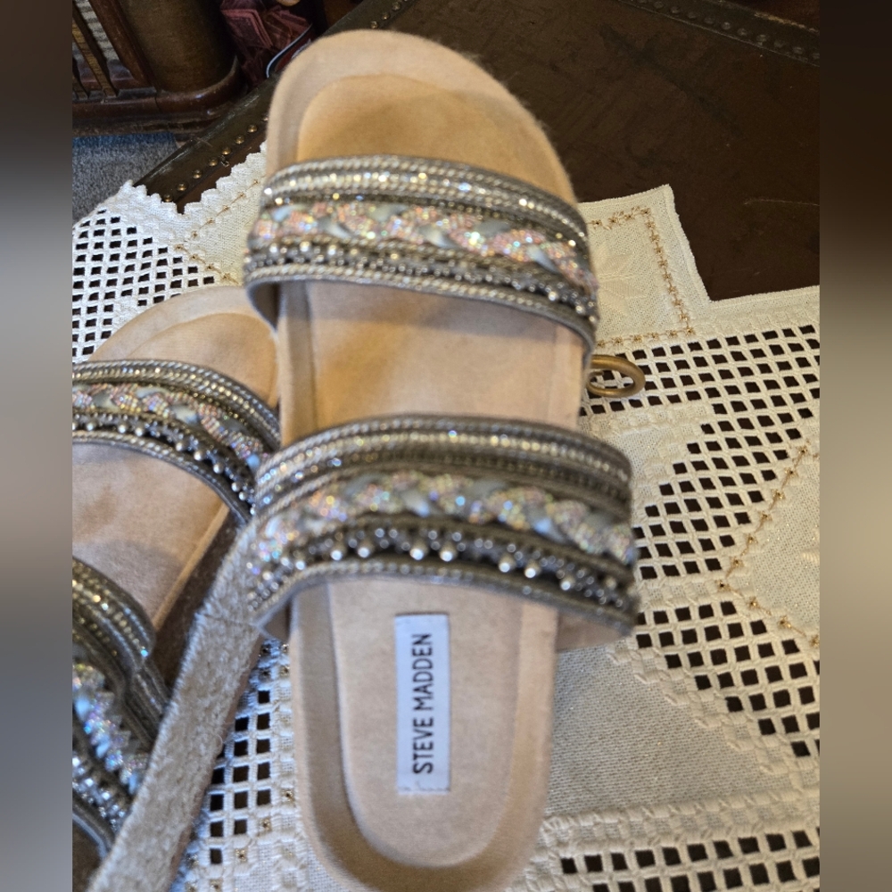 Steve Madden Metallic Braided Platform Slide Sandals - Silver - Picture 5 of 12
